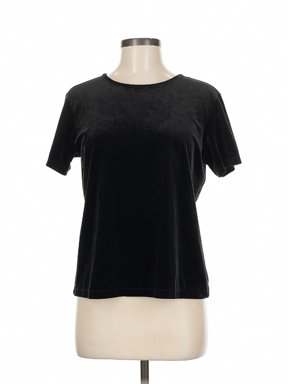 Talbots Petites Black Velvet Top Medium Petite Short Sleeve Made in USA